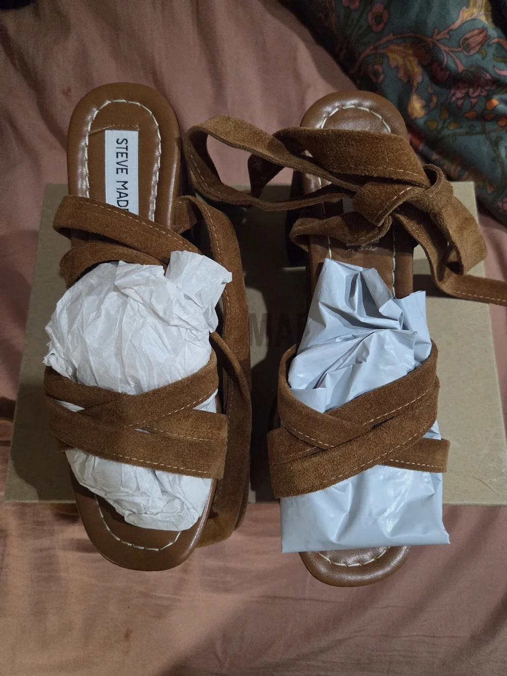 Steve Madden Suede Cognac  Platform Heeled Sandals
